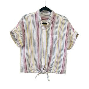 BeachLunchLounge Pink Striped Button Down Collared Linen Cotton Shirt XS